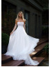 Strapless White Tulle Flowing Wedding Dress With Detachable Sleeves